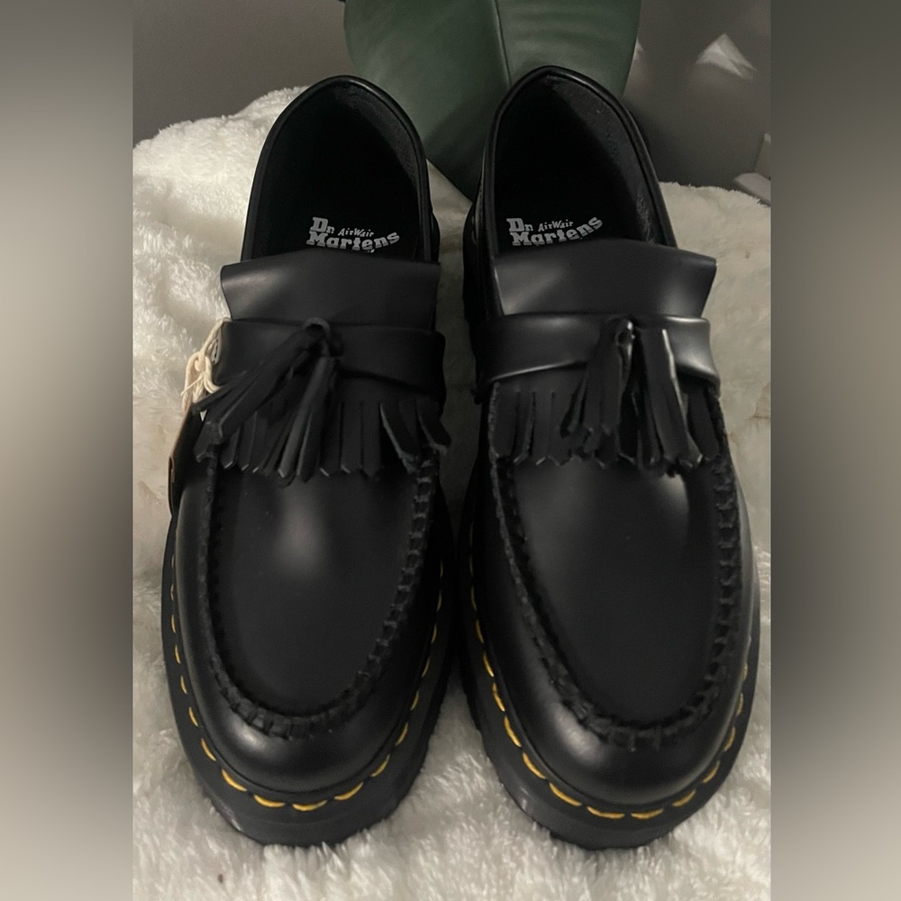 NWT Dr. Martens Adrian Quad Loafers Unisex Platform Tassel Black Sz UK 7 M 8 W 9